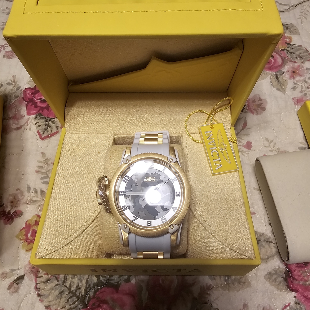 Invicta Men’s Two-Tone Gold and Light Gray Camouflage Dial Watch